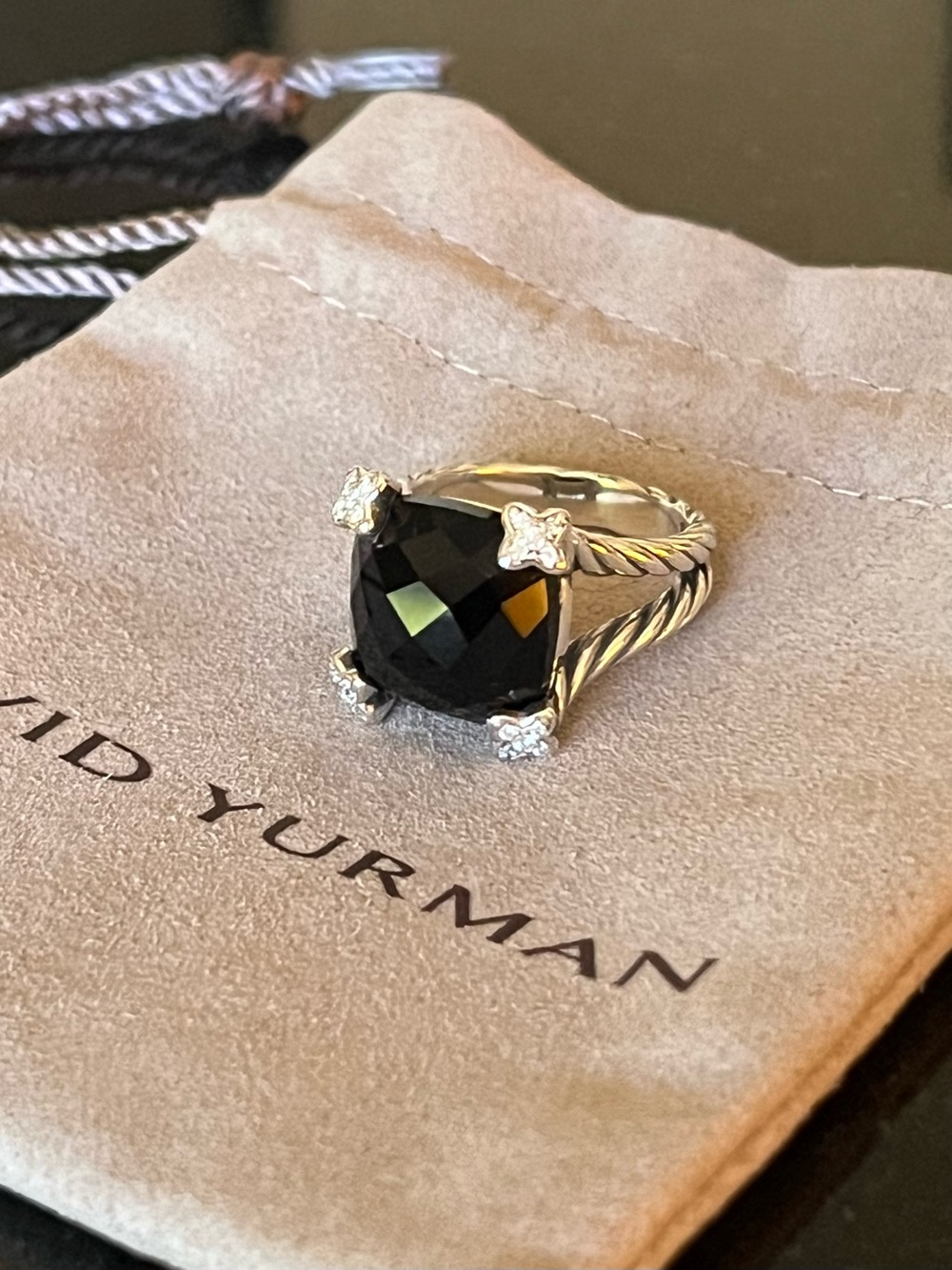 David Yurman 15mm Black Onyx Cushion On Point Ring Size 7 - Picture 3 of 8